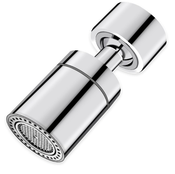 KSM-KA-360B 360° Swivel Dual-Mode High-Pressure Anti-Splash Faucet Booster Aerator - Quanzhou Keshiman Sanitaryware Source Factory Wholesale (Brass Swivel Ball Joint + Stainless Steel Spray Plate, 6-Layer Mirror Chrome)