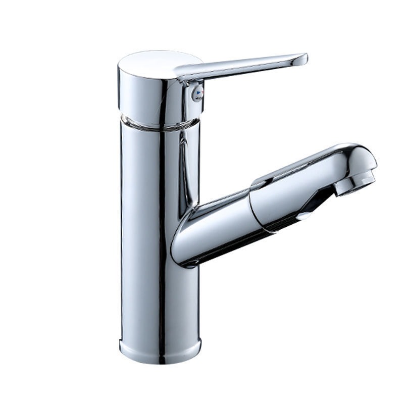 KSM-BF-CP03 Mirror Chrome Compact Pull-Out Bathroom Vanity Basin Mixer Faucet - Quanzhou Keshiman Sanitaryware Source Factory Wholesale (Solid Brass / 304 Stainless + Braided Pull-Out Hose, 6-Layer Mirror Chrome (24h ASS Tested))