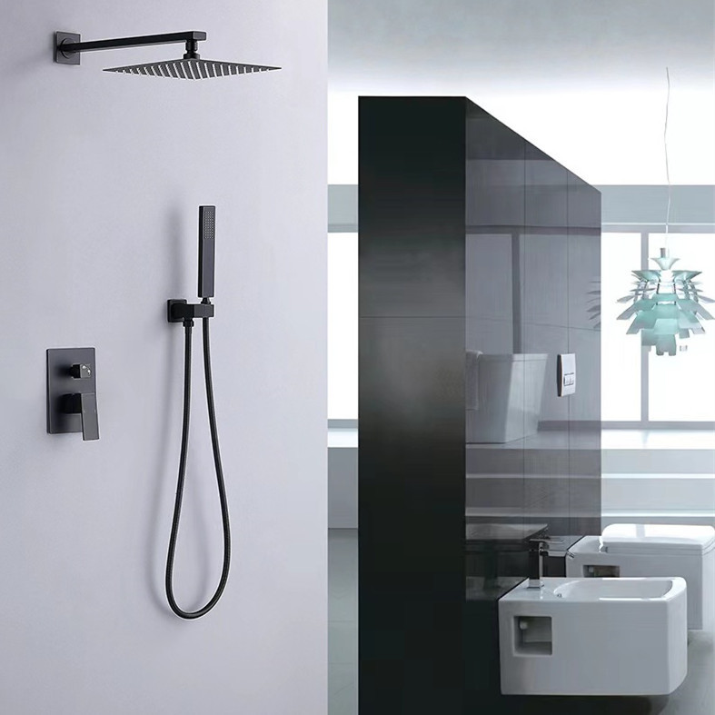 KSM-SS-CB02 Architectural Matte Black Solid Brass Concealed Wall-Mount Rain Shower System - Quanzhou Keshiman Sanitaryware Source Factory Wholesale (Solid Brass Embedded Rough-In Box + 304 Rain Arm, Anti-Fingerprint Matte Black Nano Coating (24h ASS))