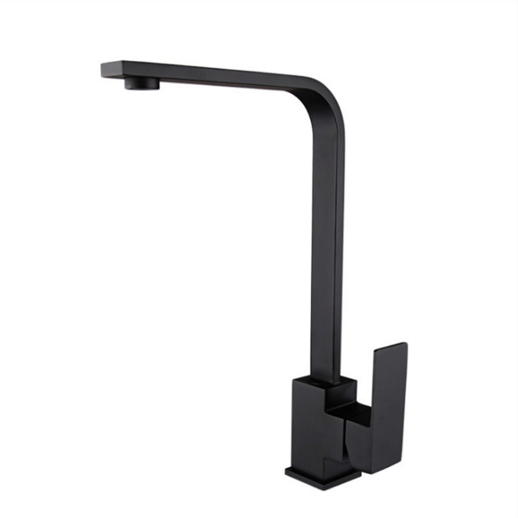 KSM-KF-LS06 Matte Black L-Shape Square 360° Swivel 304 Stainless Steel Kitchen Faucet - Quanzhou Keshiman Sanitaryware Source Factory Wholesale (100% Lead-Free SUS304 Stainless Steel, Matte Black Baking Finish / Brushed 304)