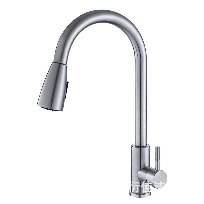 KSM-KF-PC07 Brushed 304 Stainless Steel Gooseneck Pull-Out Dual-Mode Kitchen Sink Mixer - Quanzhou Keshiman Sanitaryware Source Factory Wholesale (Food-Grade SUS304 Stainless Steel Body & Spout, Brushed Satin 304 / Mirror Chrome (Offer 643968016503))