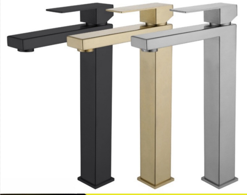 KSM-BF-TV06 Tall Countertop Vessel Basin Mixer in Matte Black, Brushed Gold & Brushed Nickel - Quanzhou Keshiman Sanitaryware Source Factory Wholesale (Solid Brass / SUS304 High-Rise Vessel Body (300mm Height), Matte Black / PVD Brushed Gold / Brushed Nickel)