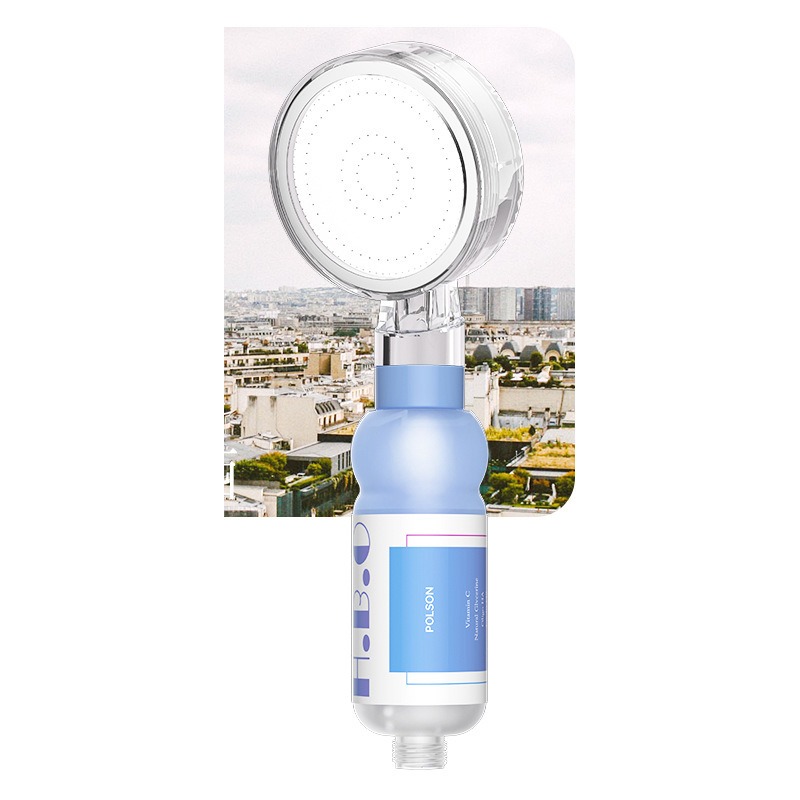 KSM-SH-VC978-BL Reverse Paris Lime Ocean Vitamin C + Micron PP Filtered Booster Shower - Quanzhou Keshiman Sanitaryware Source Factory Wholesale (Eco-ABS + 174-Hole × 0.32mm 304 Stainless Laser Plate, Glacier Blue & Pearl White UV-Resistant Finish)