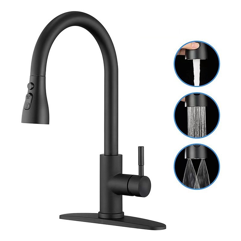 KSM-KF-DB03 3-Mode High-Pressure Dual-Blade Sweep Pull-Out Kitchen Sink Mixer in Matte Black