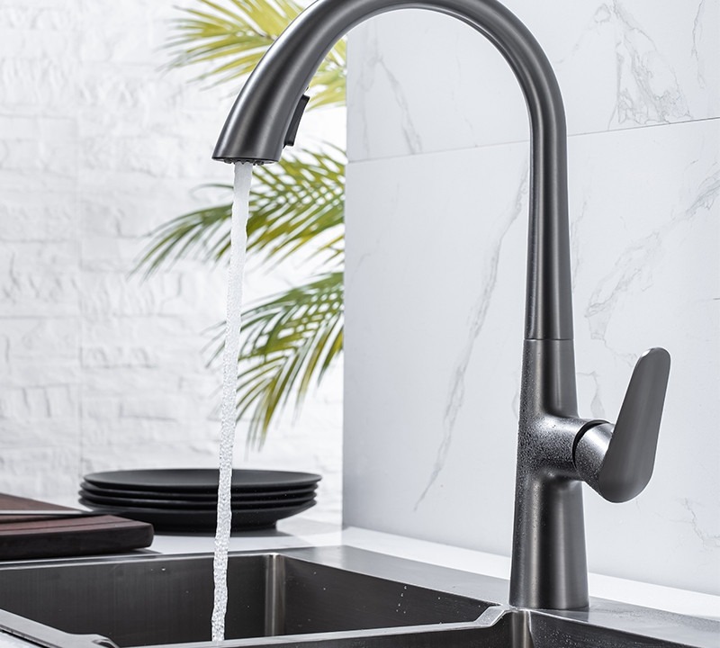 KSM-KF-HP05 Solid Brass Gunmetal Grey Hidden Pull-Out 360-Degree Swivel Kitchen Sink Mixer (ID 652181494099)