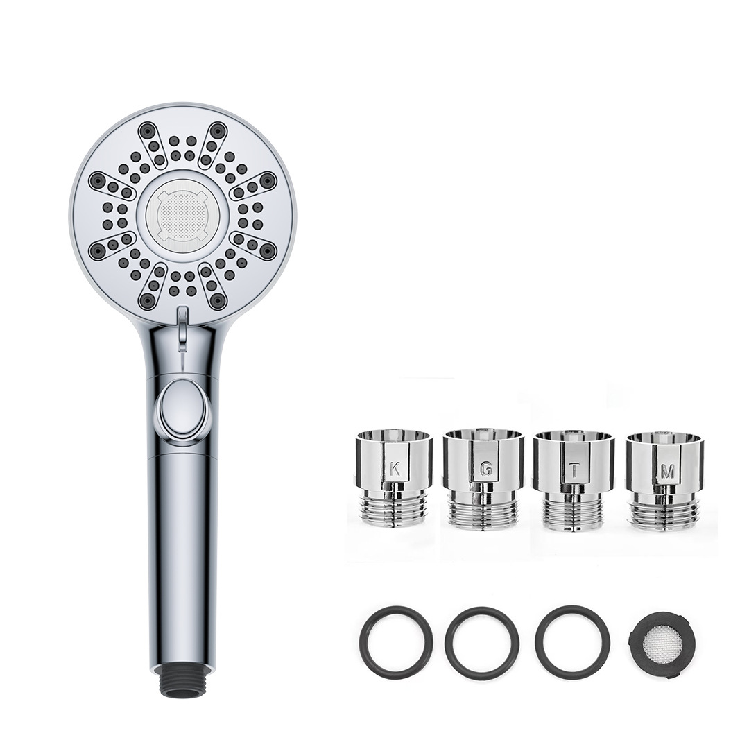 KSM-SH-FC02 Transparent Handle Filtered Booster Shower Head with 2 Replaceable PP Cotton and Calcium Sulfite Dechlorination Cartridges